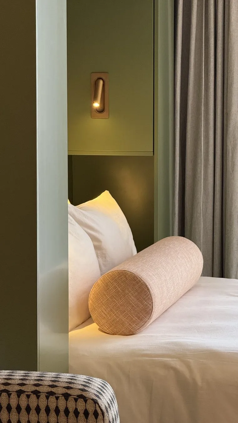 The bed, late in the afternoon